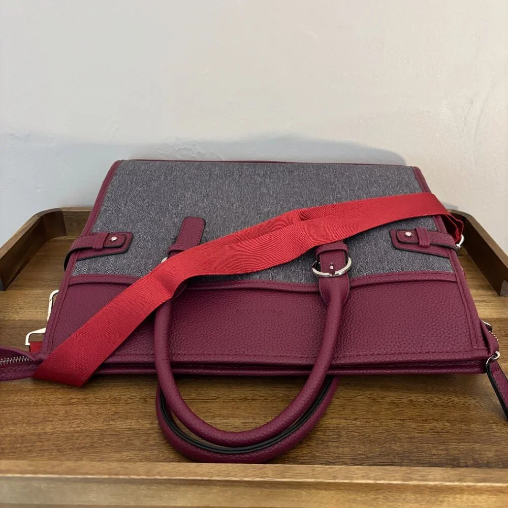 Setton Gray Fabric Burgundy Faux Leather Laptop Bag